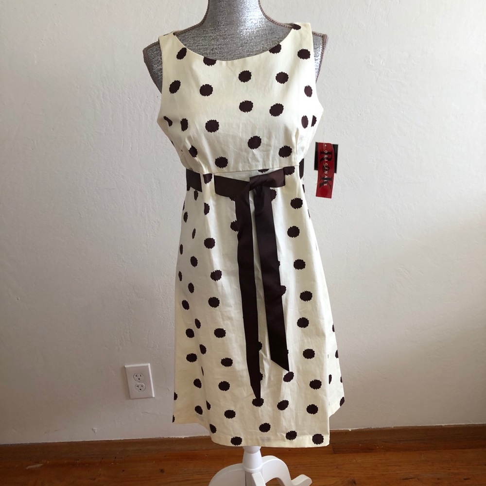 R&K Polka Dot Ribbon Tie A-Line Dress